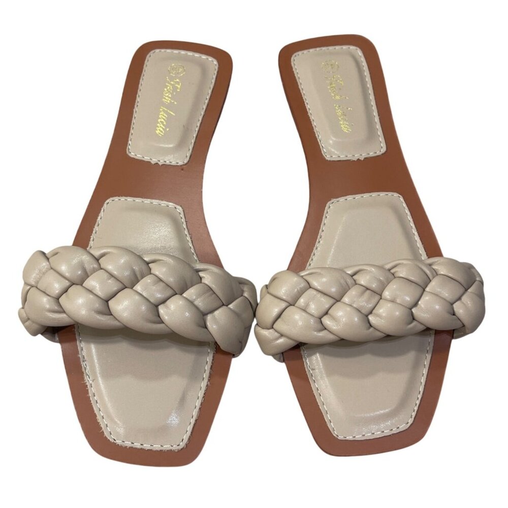 Trish Lucia Braided Slide Sandal Light Tan Size 40 (9) Square Toe - Picture 2 of 8
